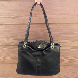 Lou Taylor Black Genuine Leather Vintage Handbag Purse Mirror Purse Italy